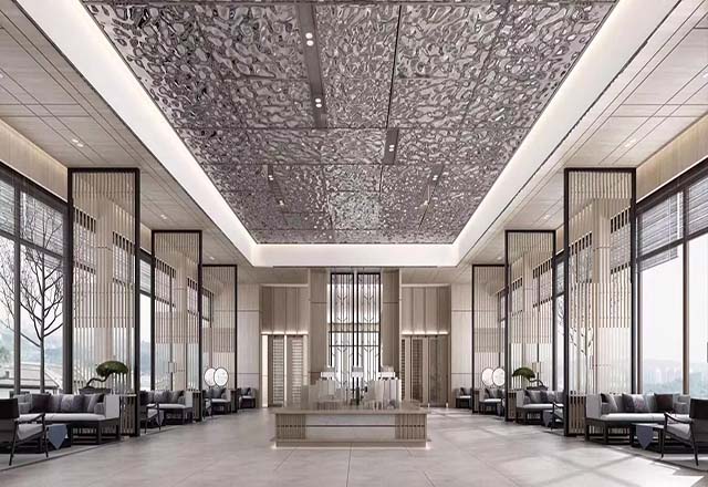 Foshan-vervaardiger 304 8K-spieëlgestempelde dekoratiewe vlekvrye staalplaat vir hotelwinkelsentrumversiering