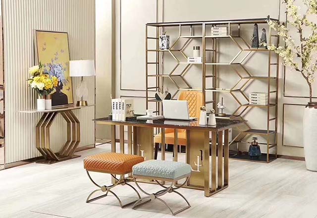Moderne woonkamer vlekvrye staal PVD kleurbedekking meubeltafel met marmerglas